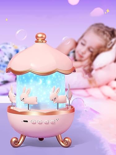 STEFLON Children's Night Light Rabbit Sky Projector – 360° Rotating LED Galaxy Projector with 6 Film Sets & 5 Colors – Star Projection Lamp for Kids Room, Nursery, Bedroom – Magical Bunny Night Light.