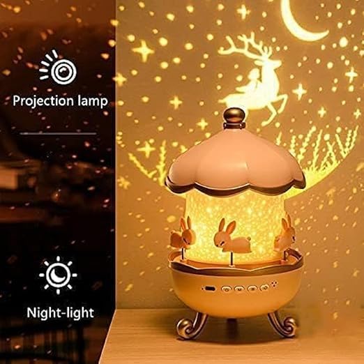 STEFLON Children's Night Light Rabbit Sky Projector – 360° Rotating LED Galaxy Projector with 6 Film Sets & 5 Colors – Star Projection Lamp for Kids Room, Nursery, Bedroom – Magical Bunny Night Light.
