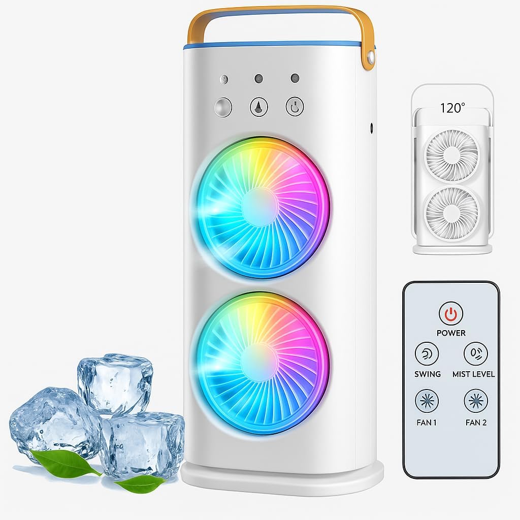 PESOMA Portable Double Ended Mist Spray Fan for Summer Mini Air Cooler for Room Cooling, USB Rechargeable Mini AC Air Cooler Misting Fans With 280ml Water, 3 Wind Speeds-Double