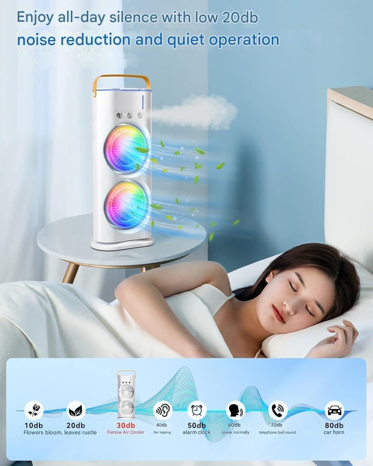 PESOMA Portable Double Ended Mist Spray Fan for Summer Mini Air Cooler for Room Cooling, USB Rechargeable Mini AC Air Cooler Misting Fans With 280ml Water, 3 Wind Speeds-Double
