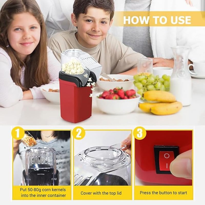 TechKing (𝐇𝐎𝐓 𝐃𝐄𝐀𝐋 𝐖𝐈𝐓𝐇 𝟏𝟕 𝐘𝐄𝐀𝐑𝐒 𝐖𝐀𝐑𝐑𝐀𝐍𝐓𝐘) Hot Air Popcorn Maker, Automatic instant Pop Corn Maker, Compact Tabletop Corn Kernel Air Popper with 3 Containers for Home