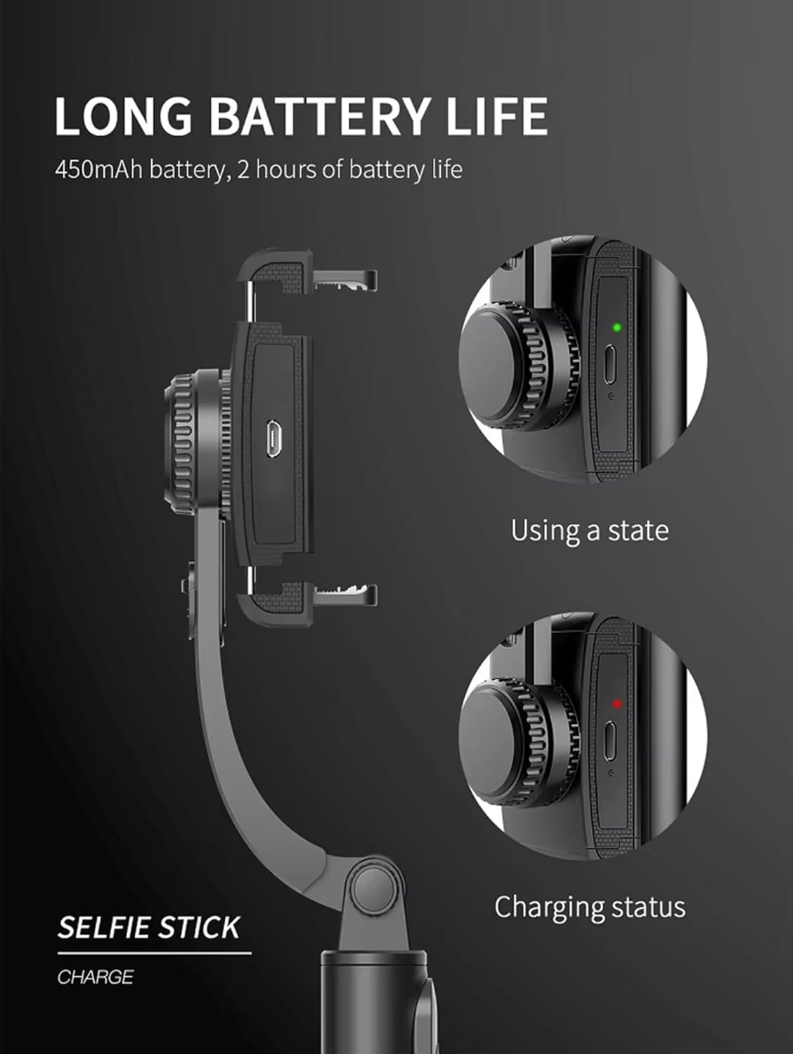 Casaquin Q08 Gimbal for Phone – 3-in-1 Selfie Stick with Tripod, Mobile Stabilizer for Smooth Photos & Videos, Black