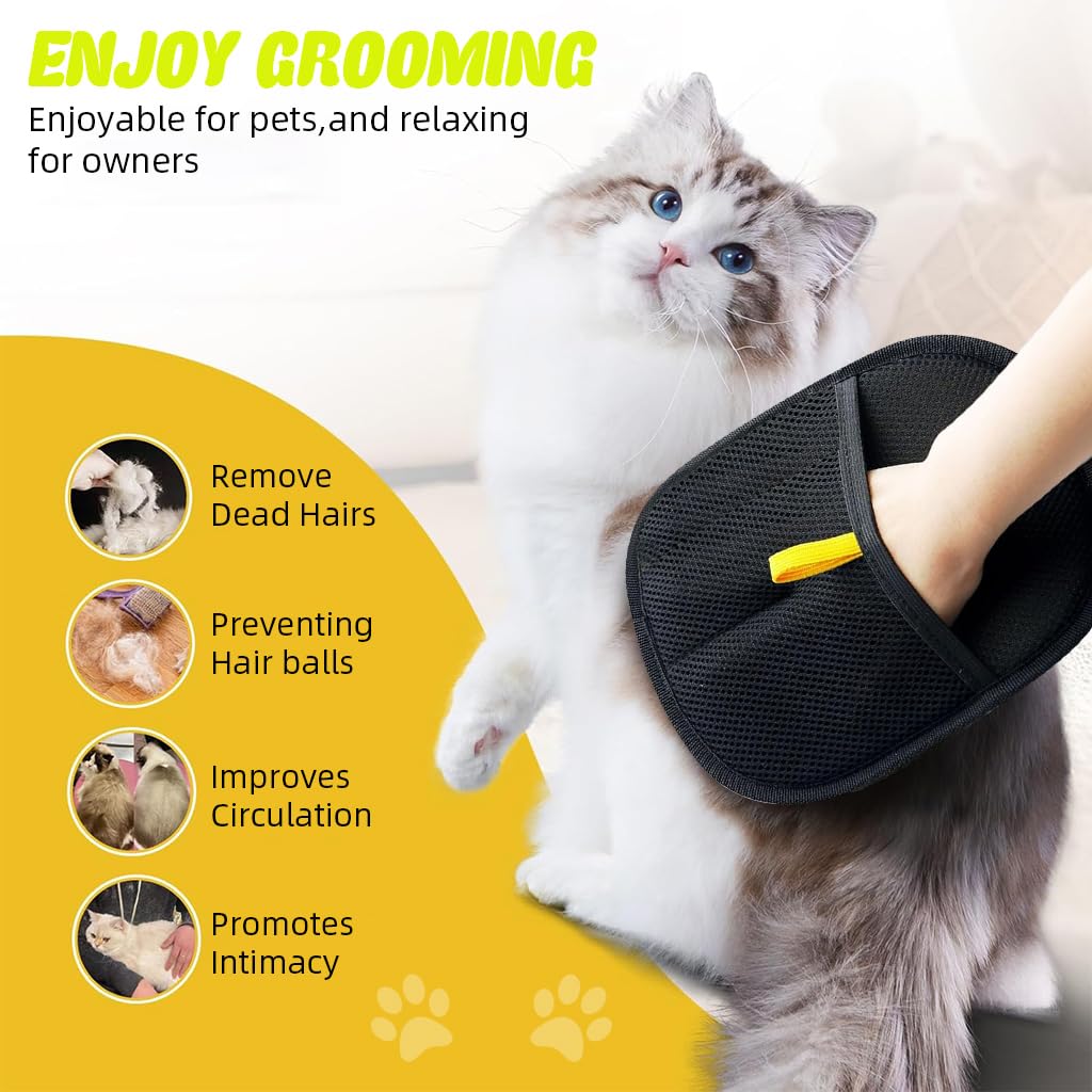 Pet Hair Removal Gloves, Static-Enhanced Pet Hair Removal Mitt, Reusable Grooming Mitt Cleaning Glove for Furniture, Carpets, Car Seats & Gentle Massage for Dogs Cats