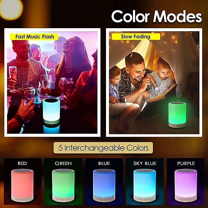 Wireless Night Light LED Touch Lamp Speaker with Portable Bluetooth & HiFi Speaker with Smart Colour Changing Touch Control USB Rechargable (Multicolor)