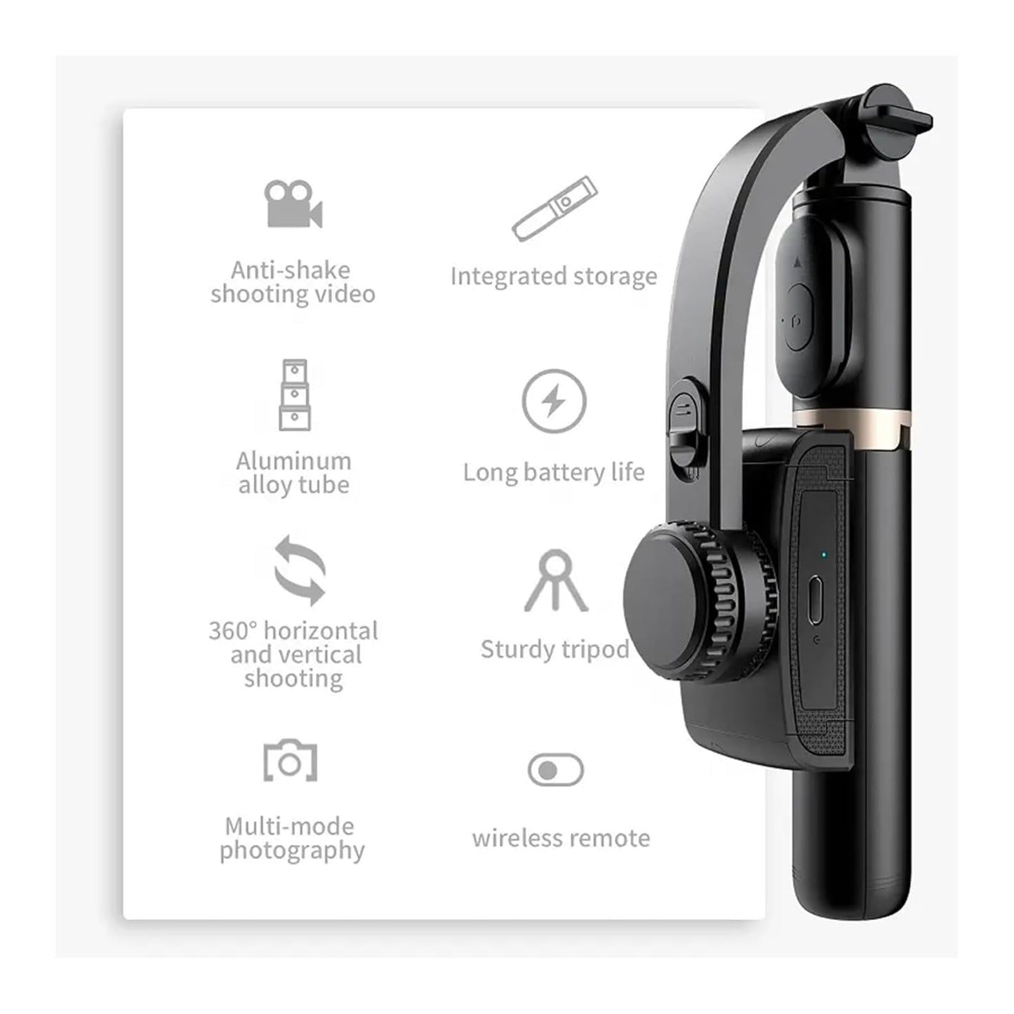 Casaquin Q08 Gimbal for Phone – 3-in-1 Selfie Stick with Tripod, Mobile Stabilizer for Smooth Photos & Videos, Black