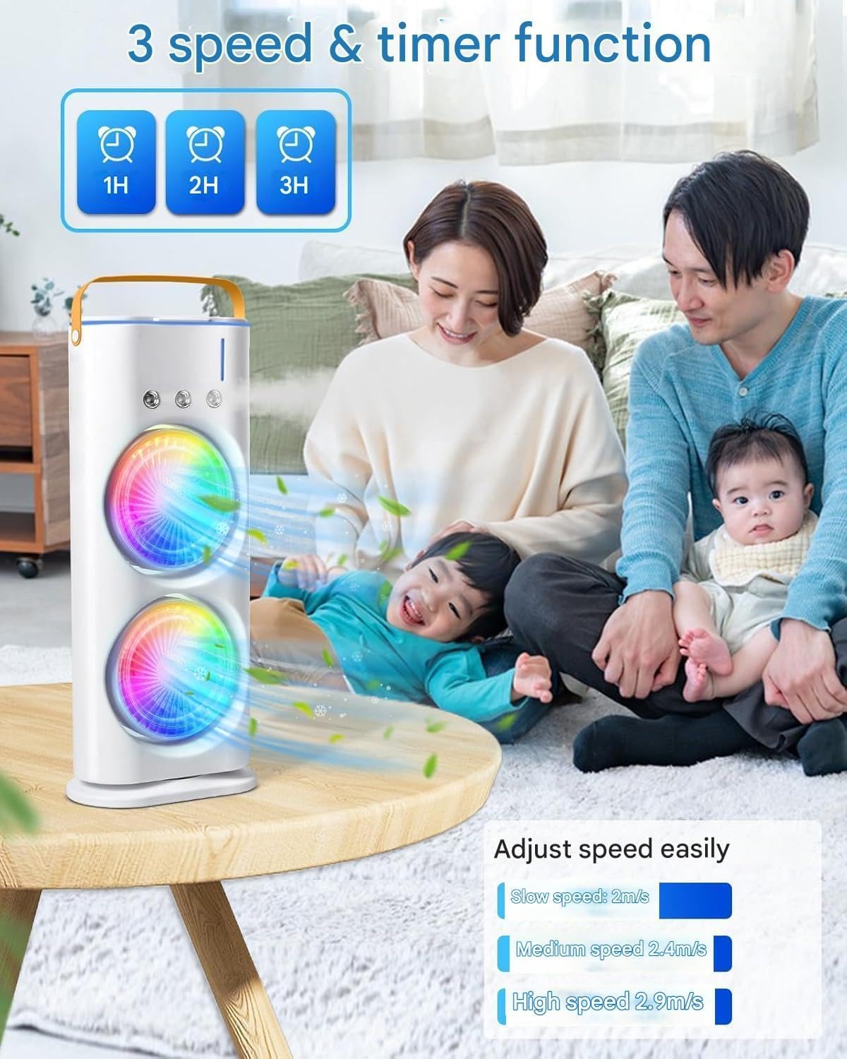 PESOMA Portable Double Ended Mist Spray Fan for Summer Mini Air Cooler for Room Cooling, USB Rechargeable Mini AC Air Cooler Misting Fans With 280ml Water, 3 Wind Speeds-Double