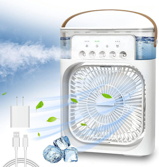 Portable Air Conditioner Fan, Mini Evaporative Air Cooler with 7 Colors LED Light, 1/2/3 H Timer, 3 Wind Speeds and 3 Spray Modes for Office, Home, Dorm, Travel