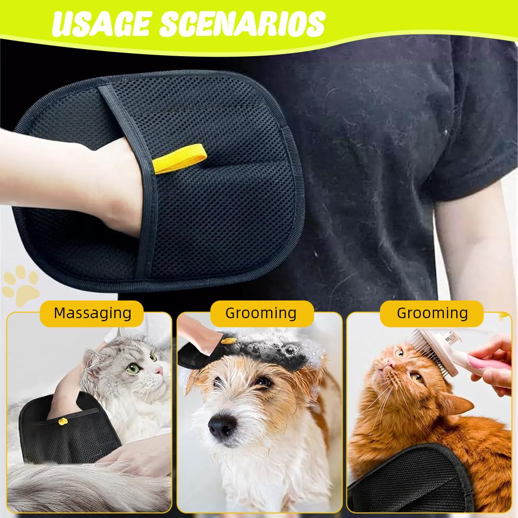 Pet Hair Removal Gloves, Static-Enhanced Pet Hair Removal Mitt, Reusable Grooming Mitt Cleaning Glove for Furniture, Carpets, Car Seats & Gentle Massage for Dogs Cats