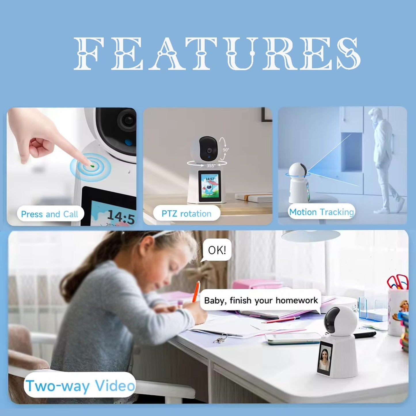 1080p Video Calling WiFi CCTV Camera Two-Way Audio Night Vision Motion Detection Security Camera (1 Channel)