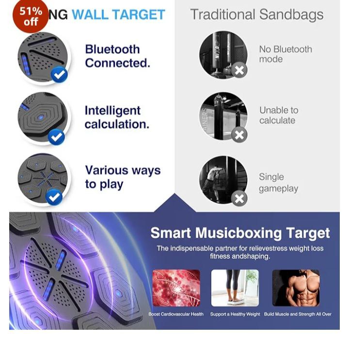 Beyn 2025 New Music Boxing Machine with Two Pairs of Gloves Upgraded 2.0 Smart Bluetooth Music Boxing Parent-Child Games Wall-Mounted Exercise Equipment for Home